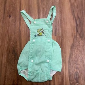 Vintage 1970s Lilly kids baby overalls Size 9 months mint green owl